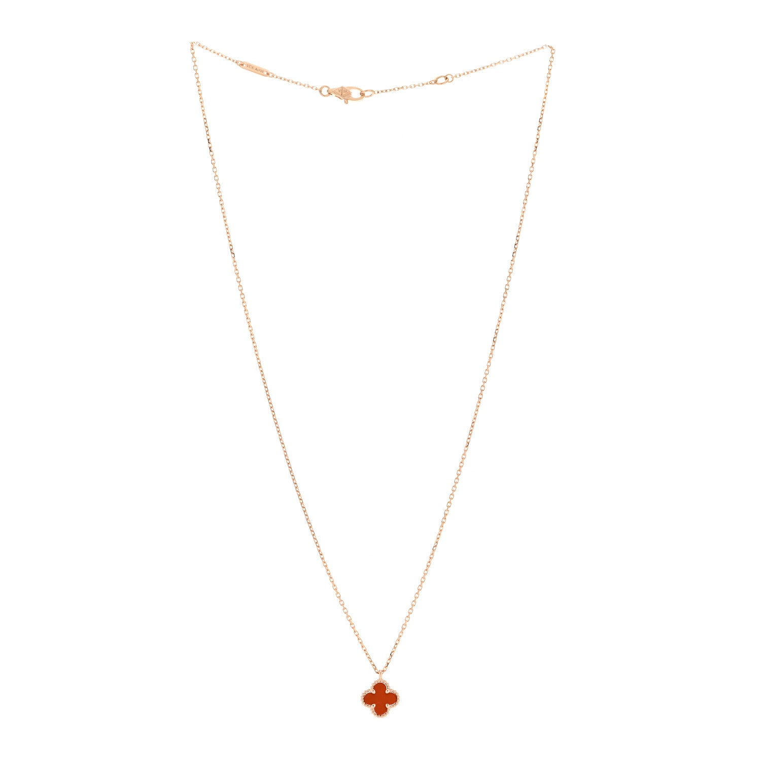 Van Cleef & Arpels 18K Rose Gold Carnelian Sweet Alhambra Pendant Necklace 2 of 5