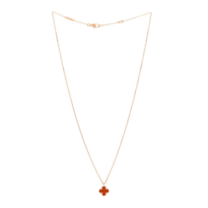 Van Cleef & Arpels 18K Rose Gold Carnelian Sweet Alhambra Pendant Necklace 2 of 5