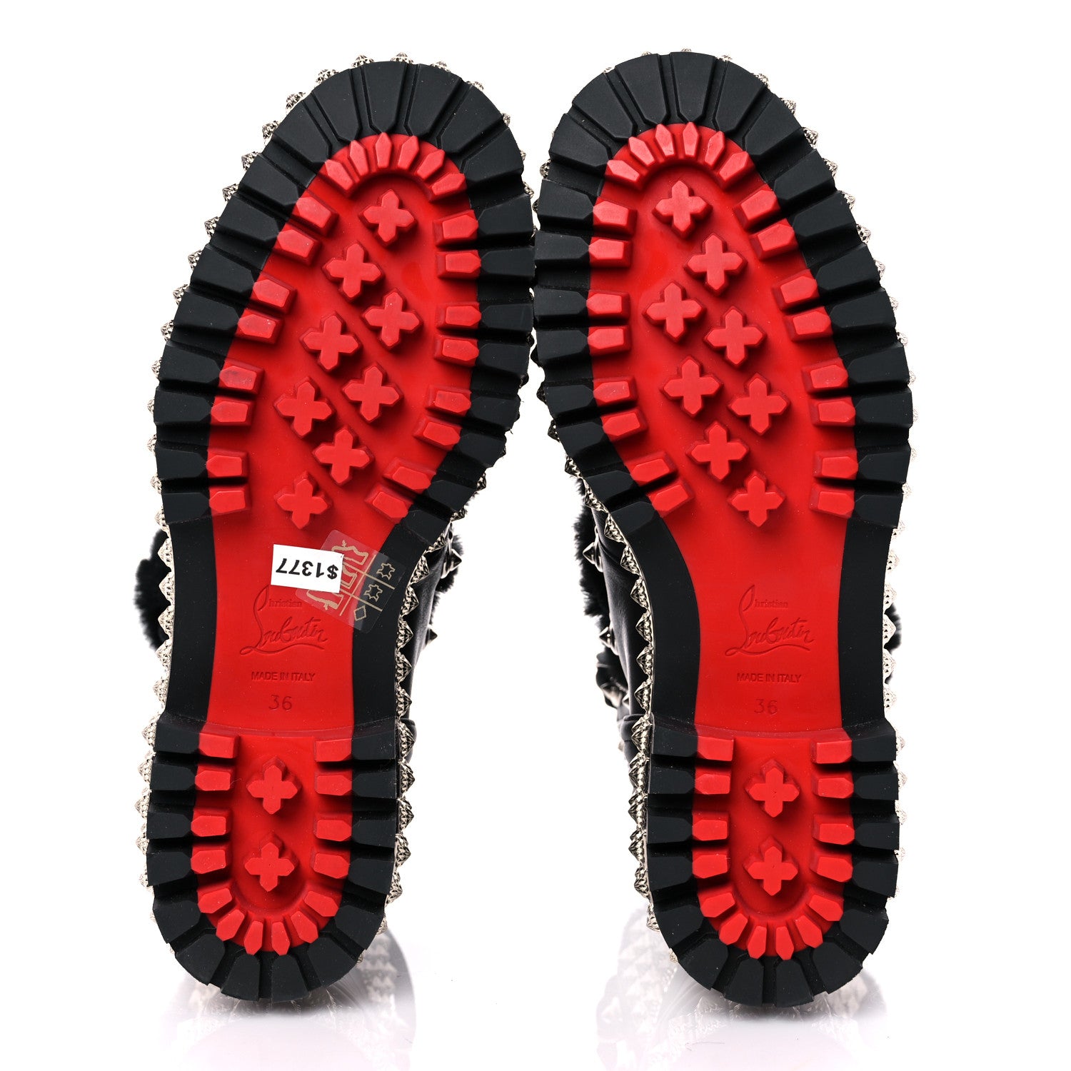 Christian Louboutin Calfskin Studded Shearling Yeti Donna Boots 36 Black 5 of 9