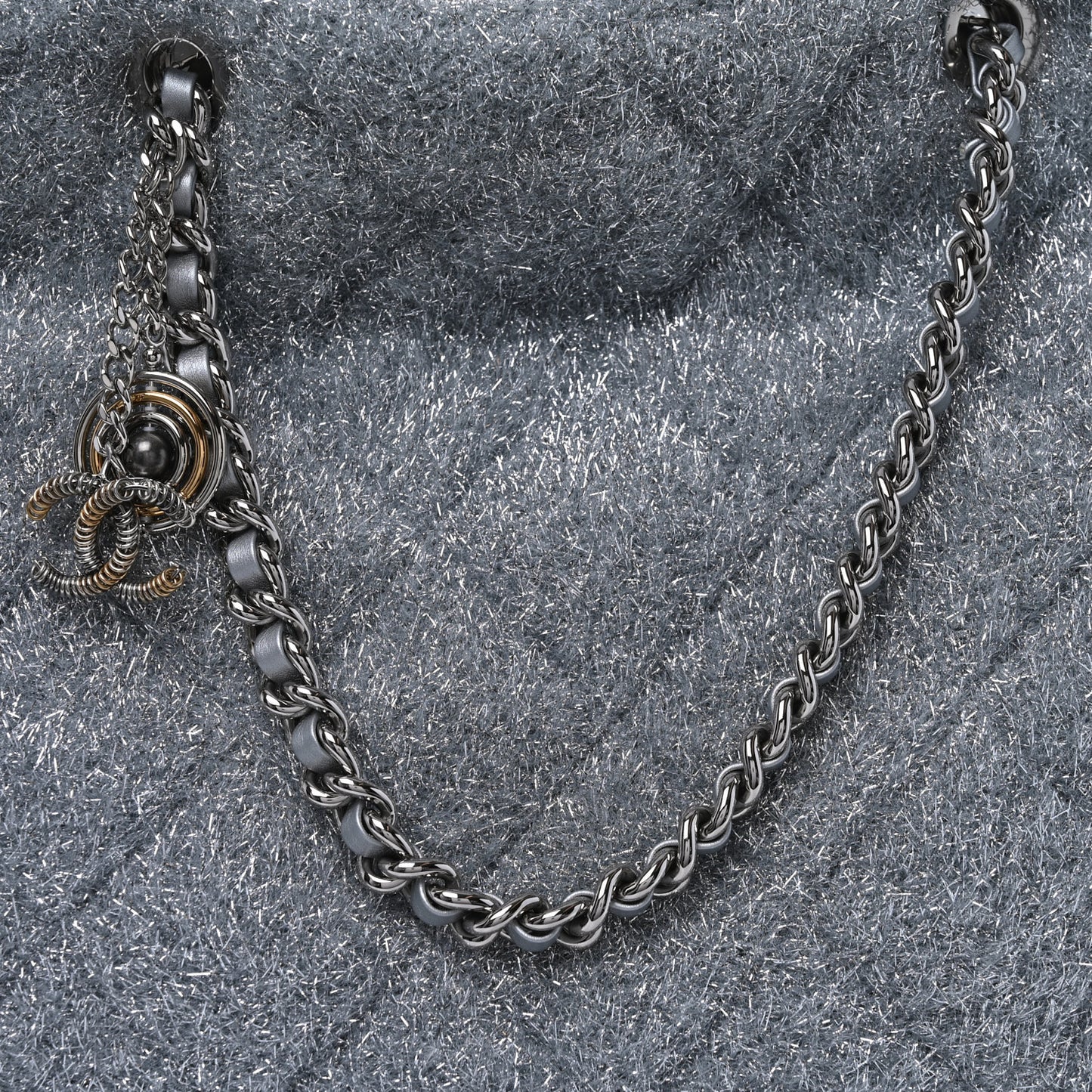 Knit Metallic Lambskin Large Shopping Tote Silver