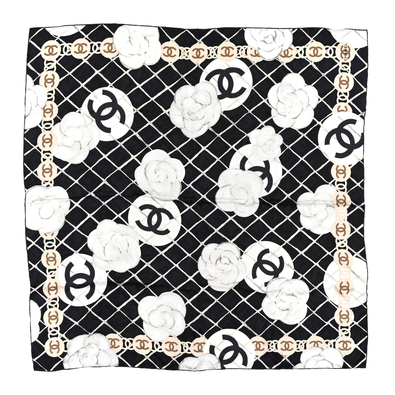 Chanel Silk Camellia CC Square Scarf Black 1 of 3