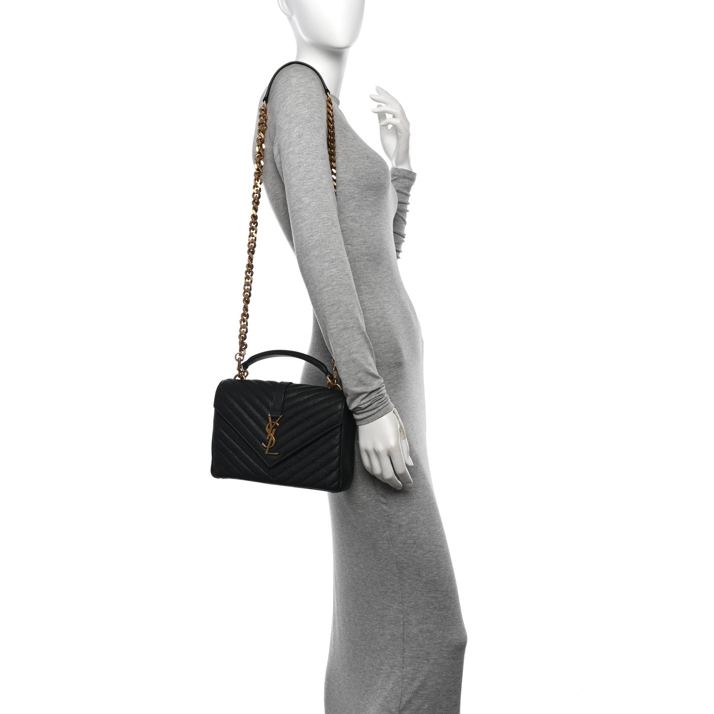 Sheepskin Matelasse Chevron Monogram Medium College Bag Black
