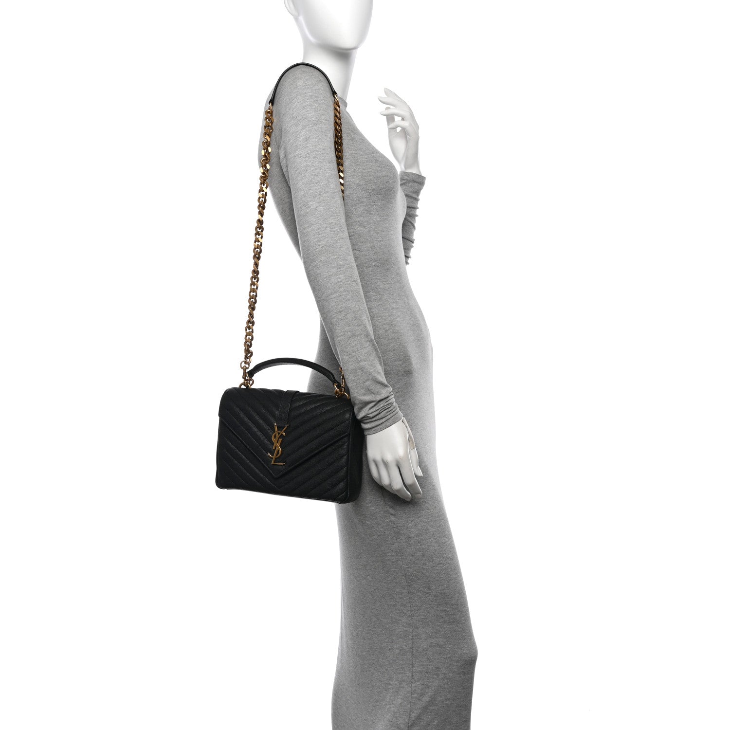 Saint Laurent Sheepskin Matelasse Chevron Monogram Medium College Bag Black 2 of 10