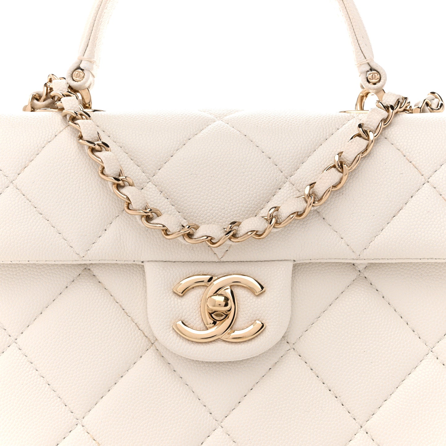 Caviar Quilted Mini Retro Twist Top Handle Flap White