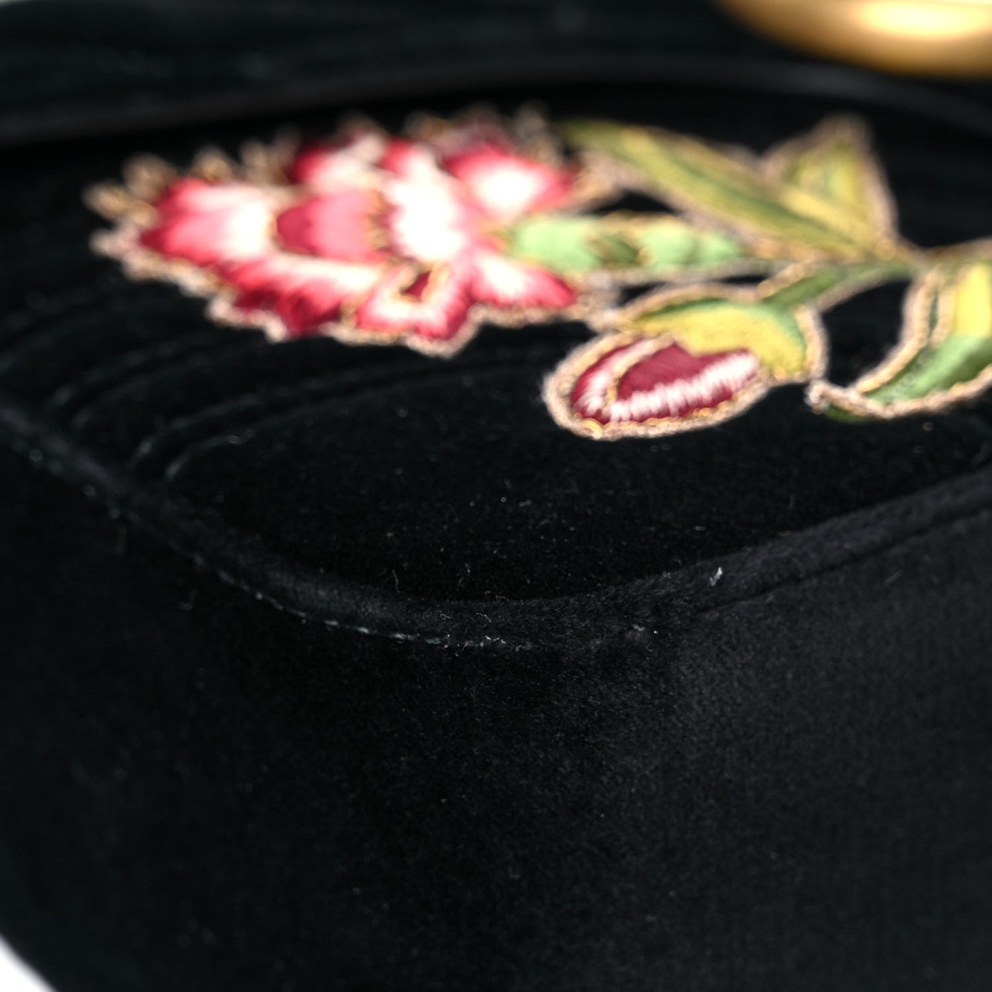 Velvet Matelasse Loved Embroidered Medium GG Marmont Shoulder Bag Black