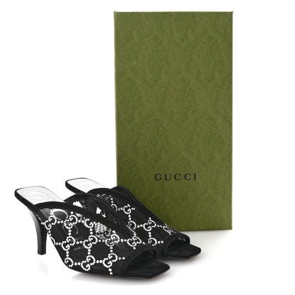 Gucci Tela Retino Kid Scamosciato Crystal GG Monogram Square G 95mm Slide Sandals 35 Black 8 of 8