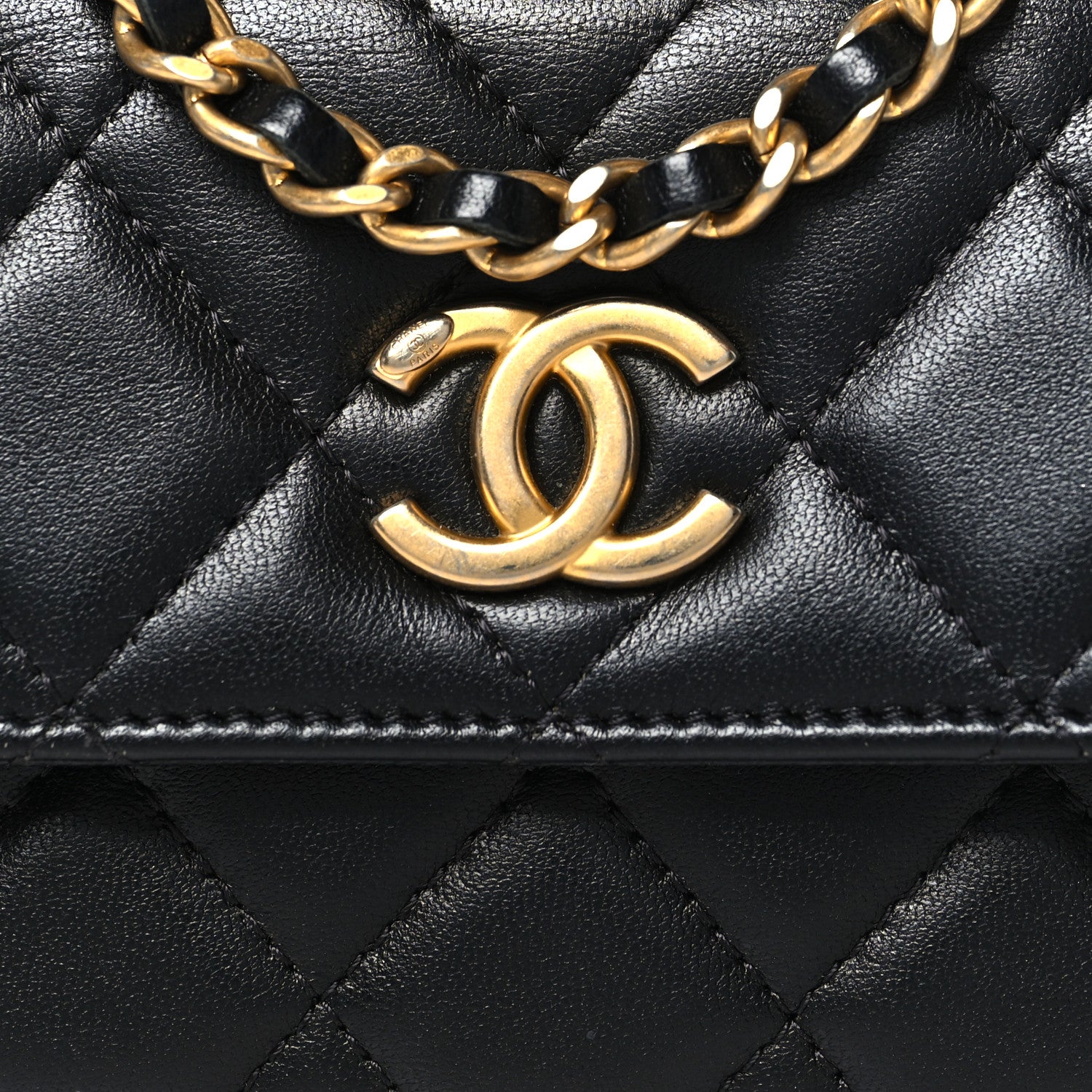 Chanel Lambskin Quilted Pearl Crown Clutch With Chain Black 9 of 11
