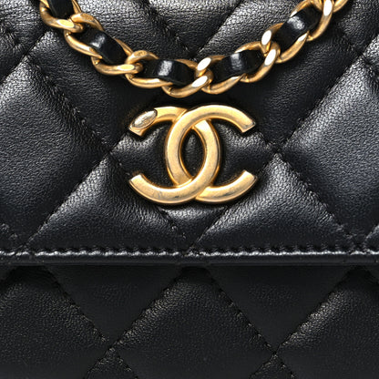 Chanel Lambskin Quilted Pearl Crown Clutch With Chain Black 9 of 11