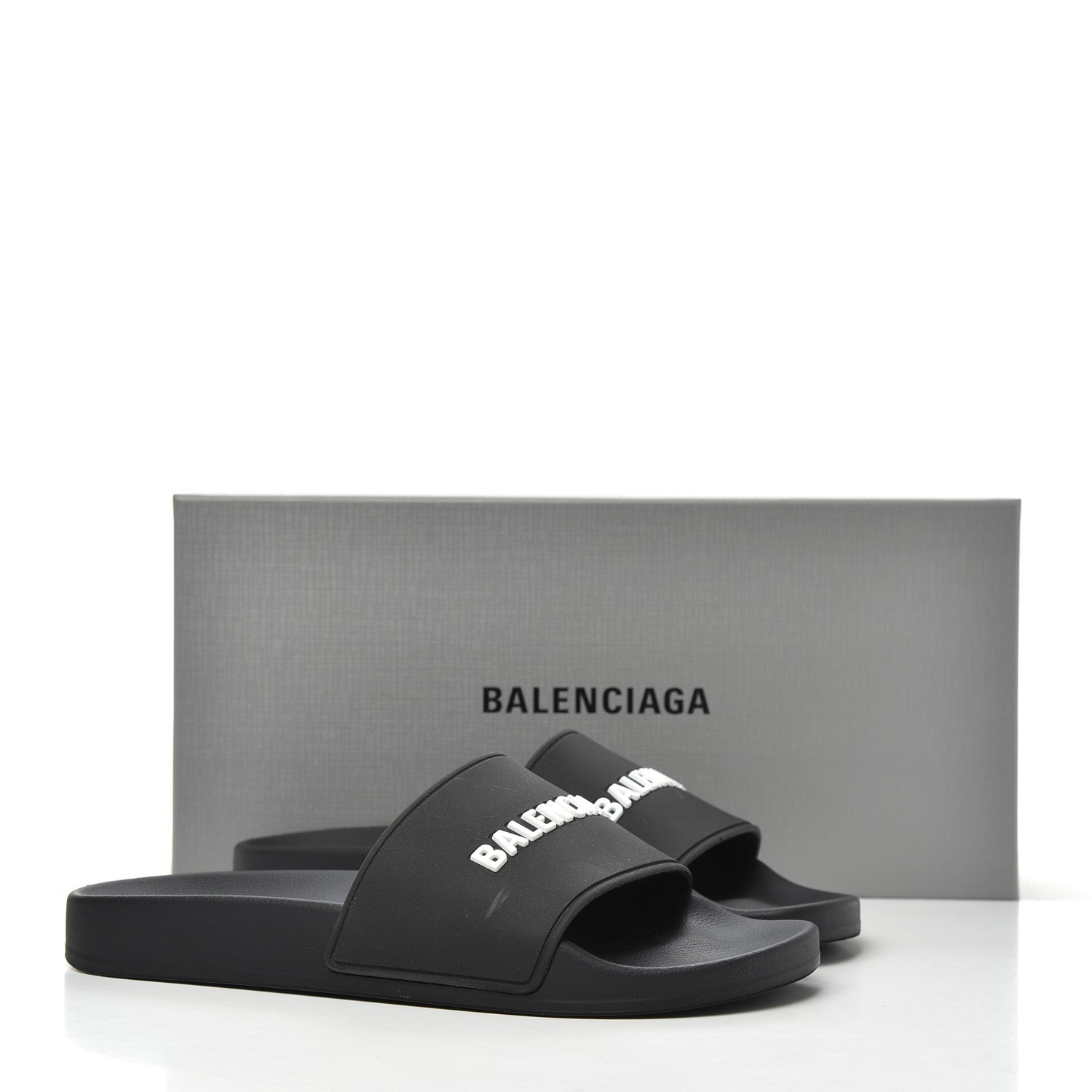 Balenciaga PVC Logo Womens Pool Slide Sandals 38 Black White 14 of 14