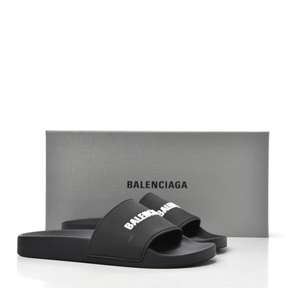 Balenciaga PVC Logo Womens Pool Slide Sandals 38 Black White 14 of 14