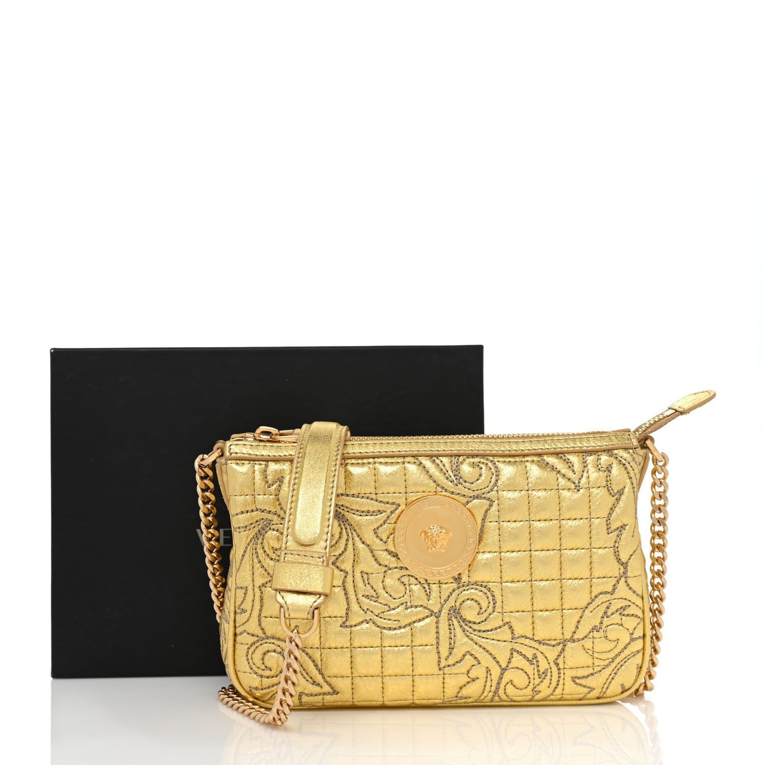 Versace Metallic Nappa Barocco Quilted Vanitas Chain Crossbody Bag Gold 9 of 9