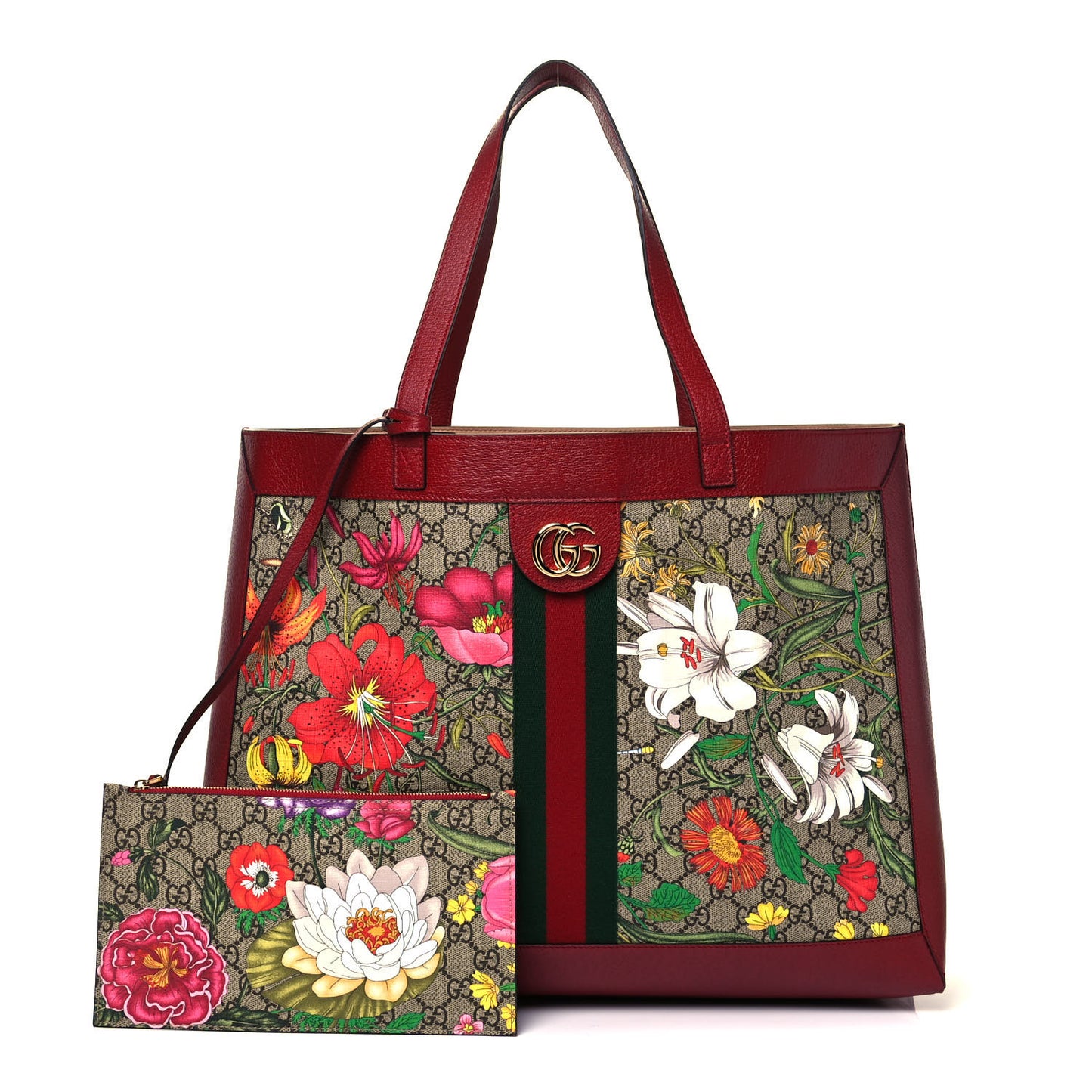 GG Supreme Monogram Flora Web Large Ophidia Tote Red