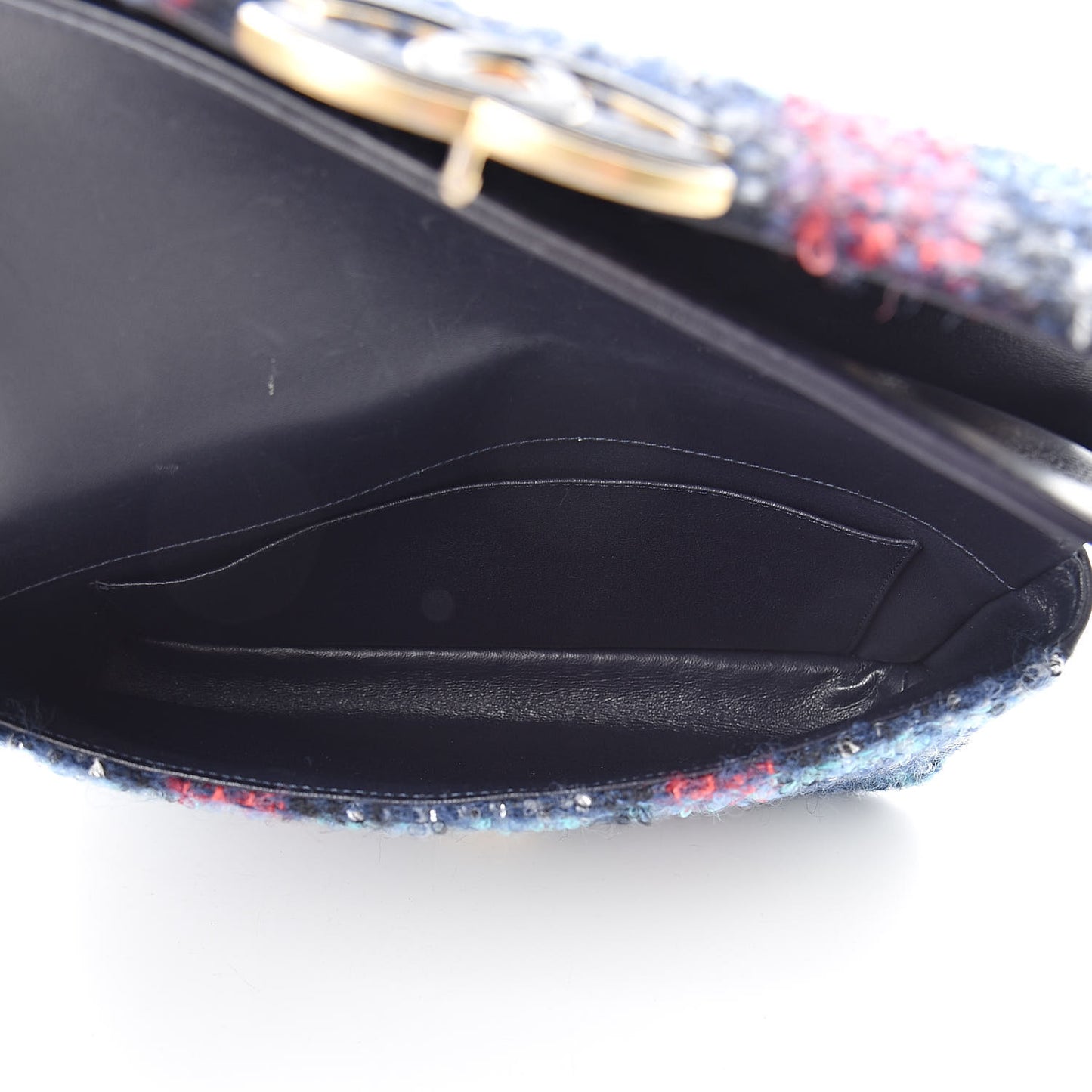 Tweed Quilted Enamel CC Double Flap Blue Multicolor