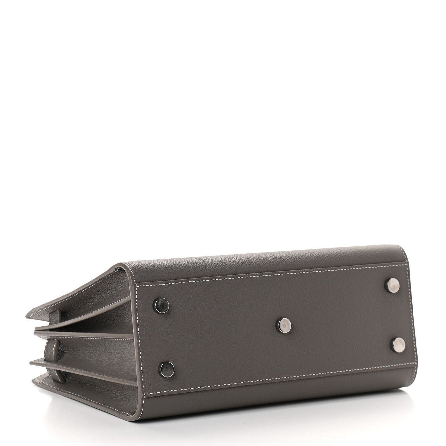 Grained Calfskin Topstich Baby Sac De Jour Grey