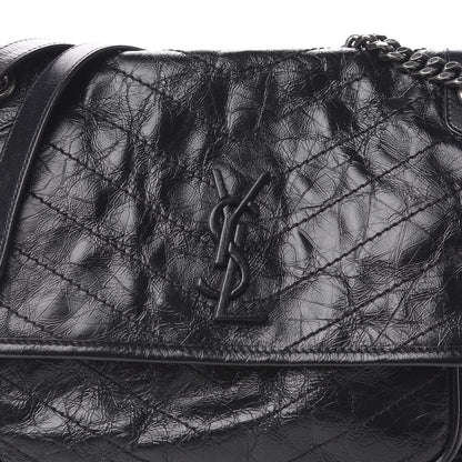 Saint Laurent Crinkled Calfskin Matelasse Monogram Medium Niki Chain Satchel Black 10 of 10