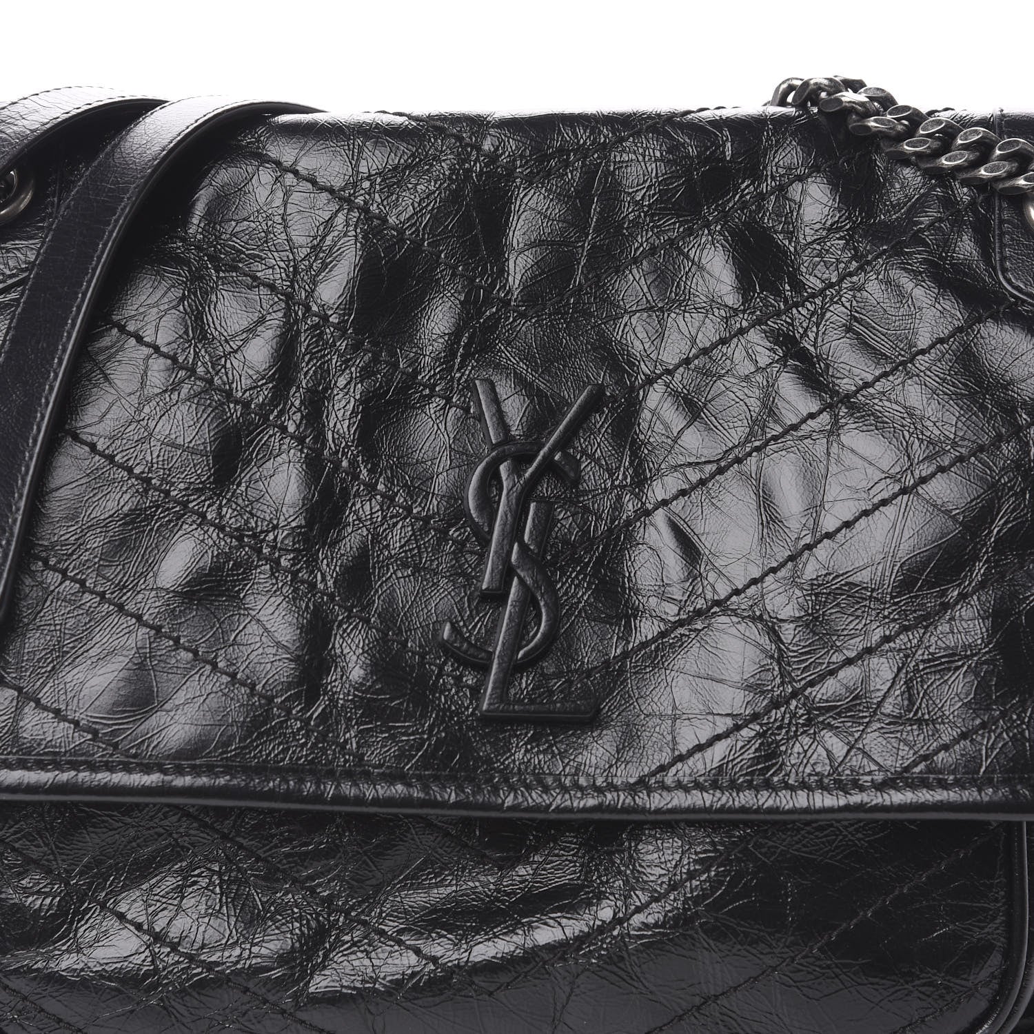 Saint Laurent Crinkled Calfskin Matelasse Monogram Medium Niki Chain Satchel Black 10 of 10