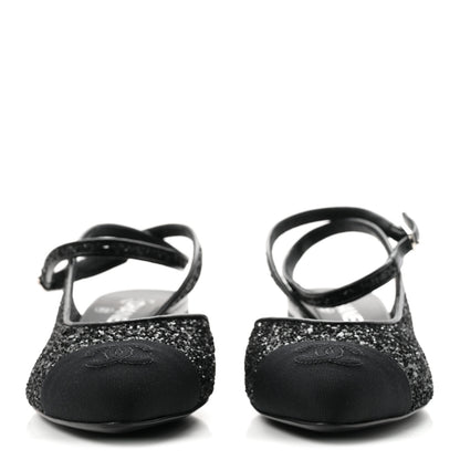 Chanel Glitter Grosgrain Cap Toe CC Ankle Wrap Pumps 37 Black 3 of 9