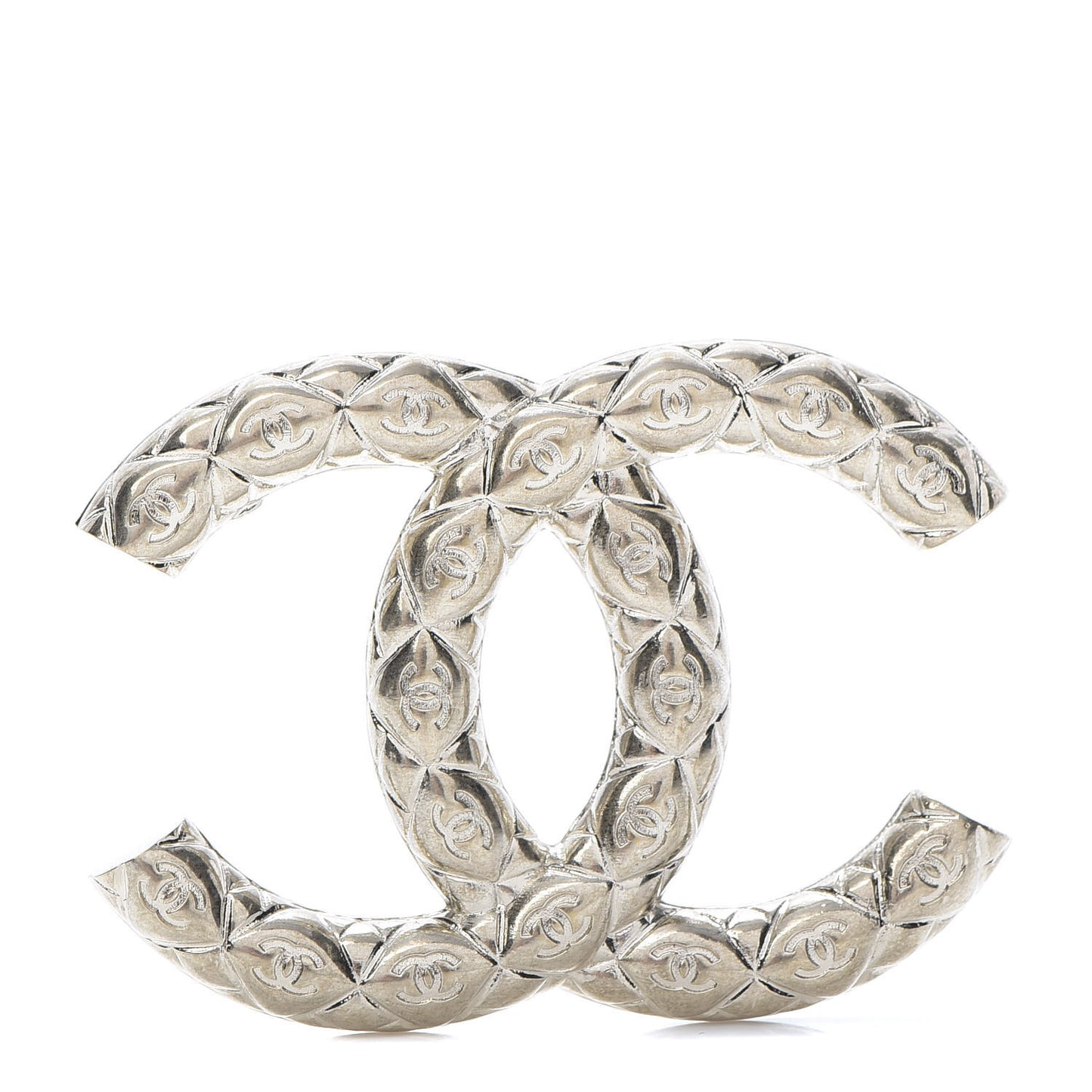 Metal CC Diamond Quilted Brooch Light Gold