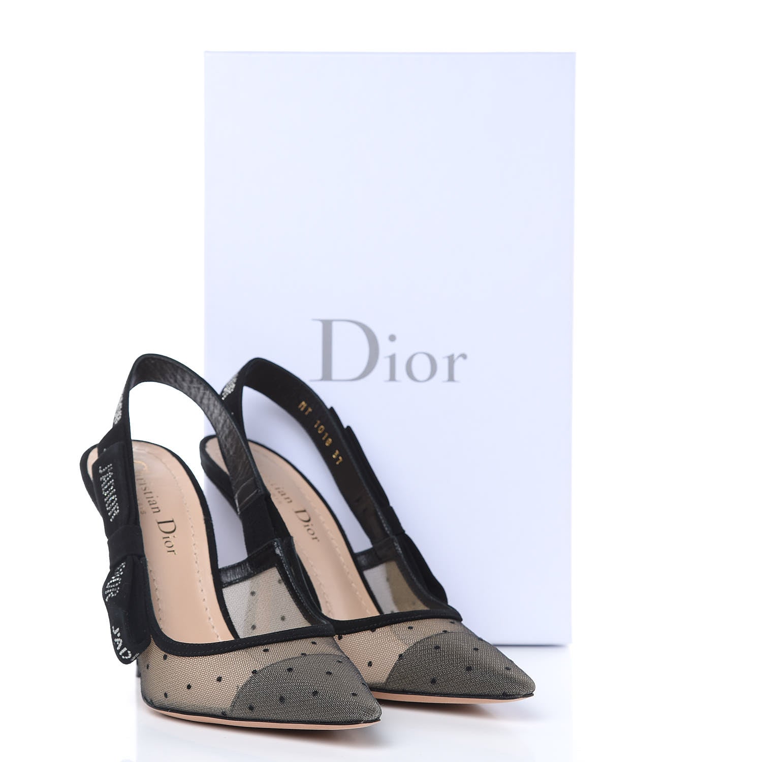 Christian Dior Mesh Plumetis Crystal Suede J'Adior Slingback 100mm Pumps 37 Nude Black 9 of 10