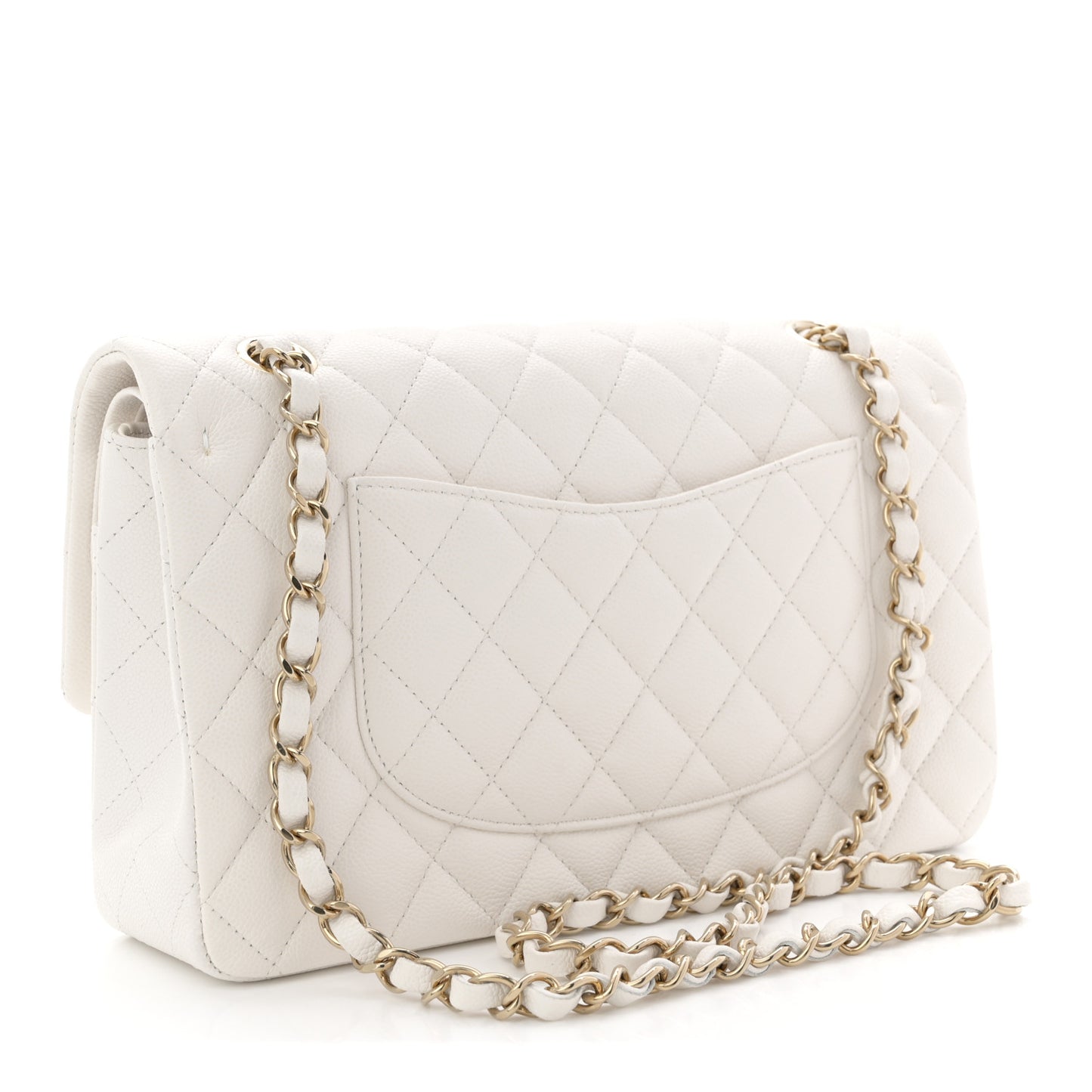 Caviar Quilted Medium Double Flap White