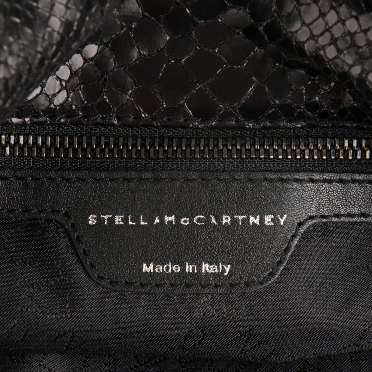 Metallic Faux Snakeskin Small Falabella Fold Over Tote Black