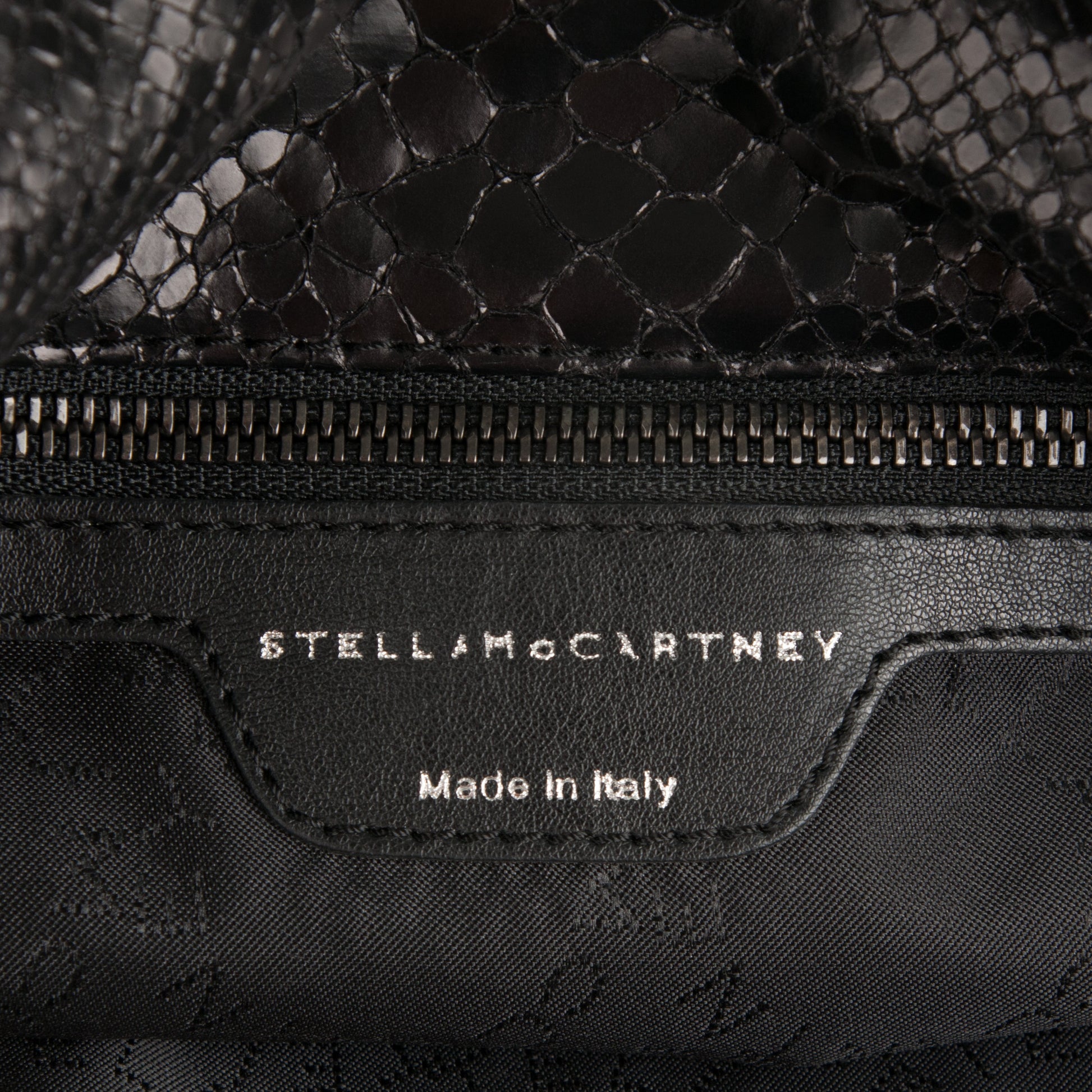 Stella McCartney Metallic Faux Snakeskin Small Falabella Fold Over Tote Black 6 of 8