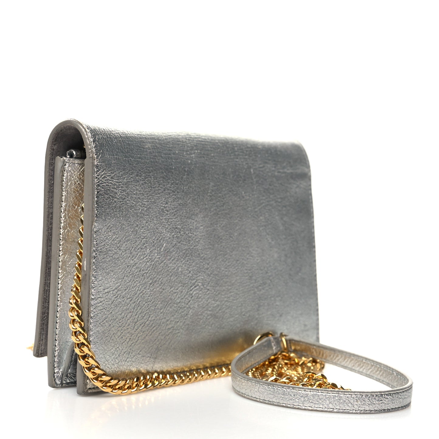 Metallic Calfskin Kate Monogram Tassel Chain Wallet Silver
