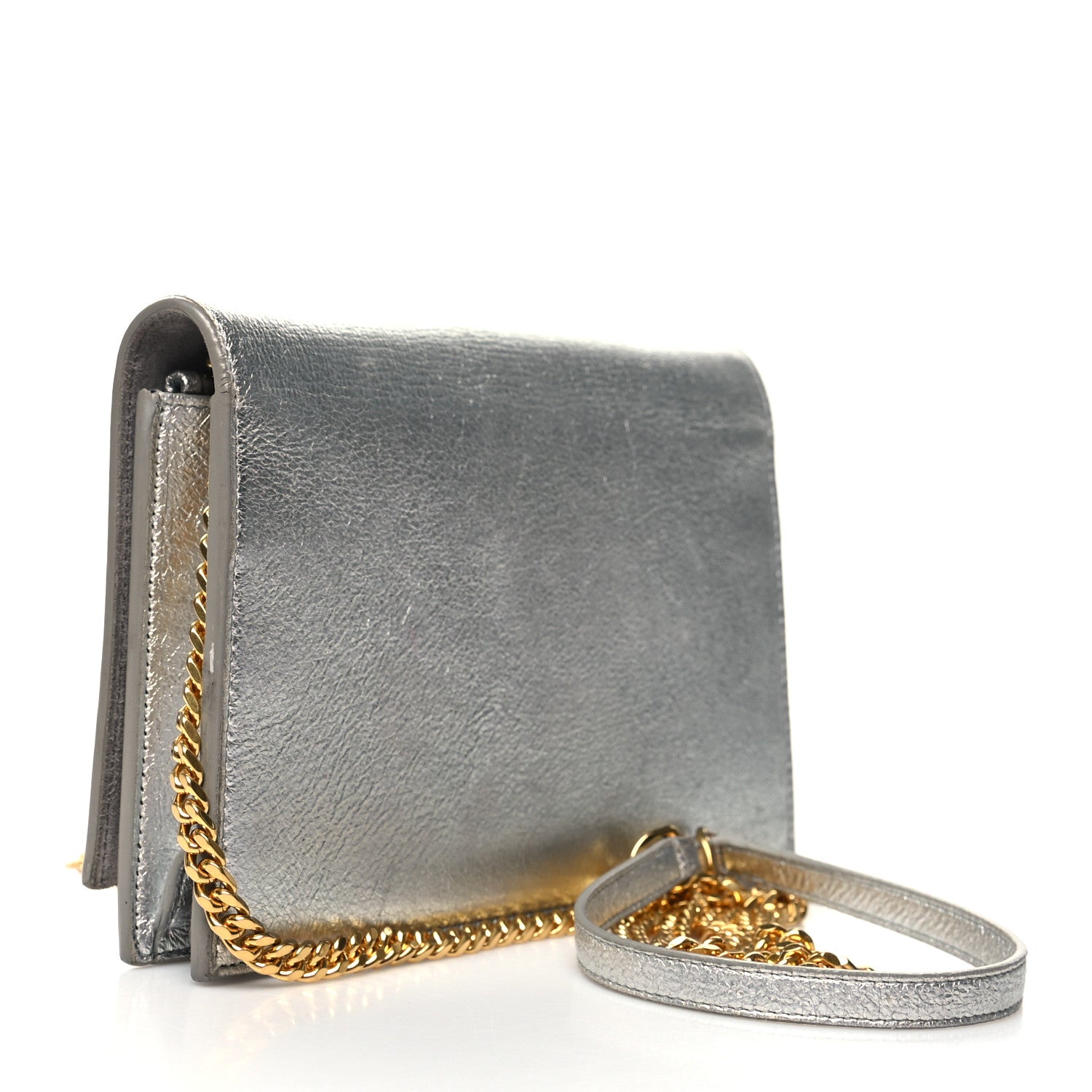 Saint Laurent Metallic Calfskin Kate Monogram Tassel Chain Wallet Silver 2 of 12