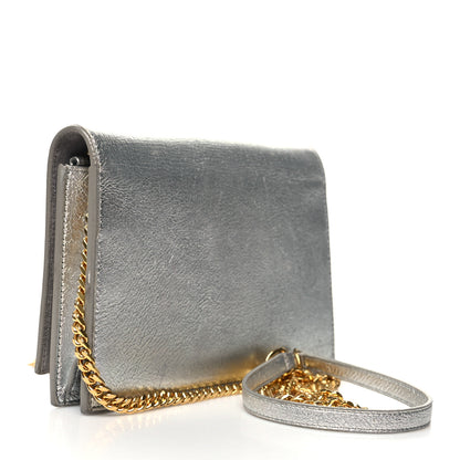 Saint Laurent Metallic Calfskin Kate Monogram Tassel Chain Wallet Silver 2 of 12