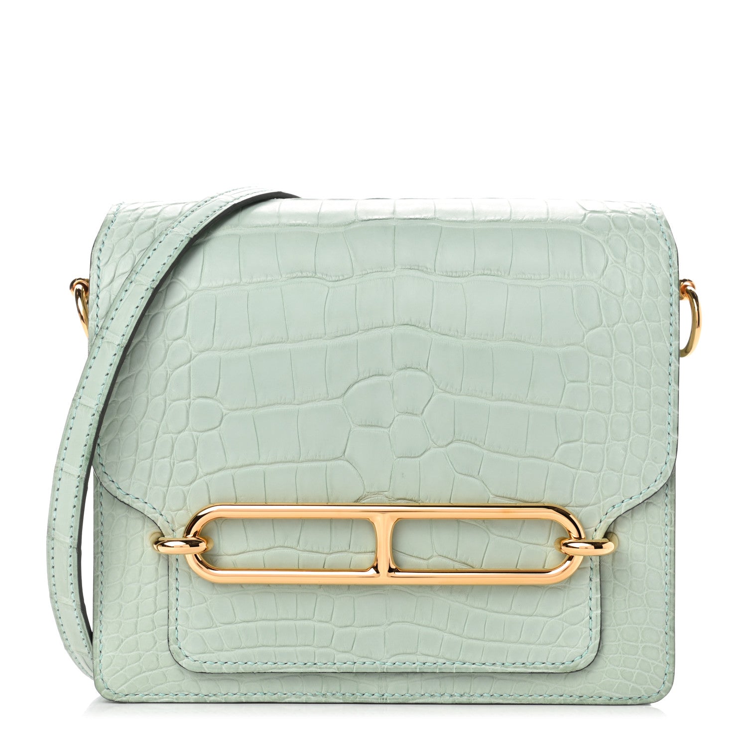 Hermes Matte Alligator Mini Sac Roulis Vert D’eau 1 of 9