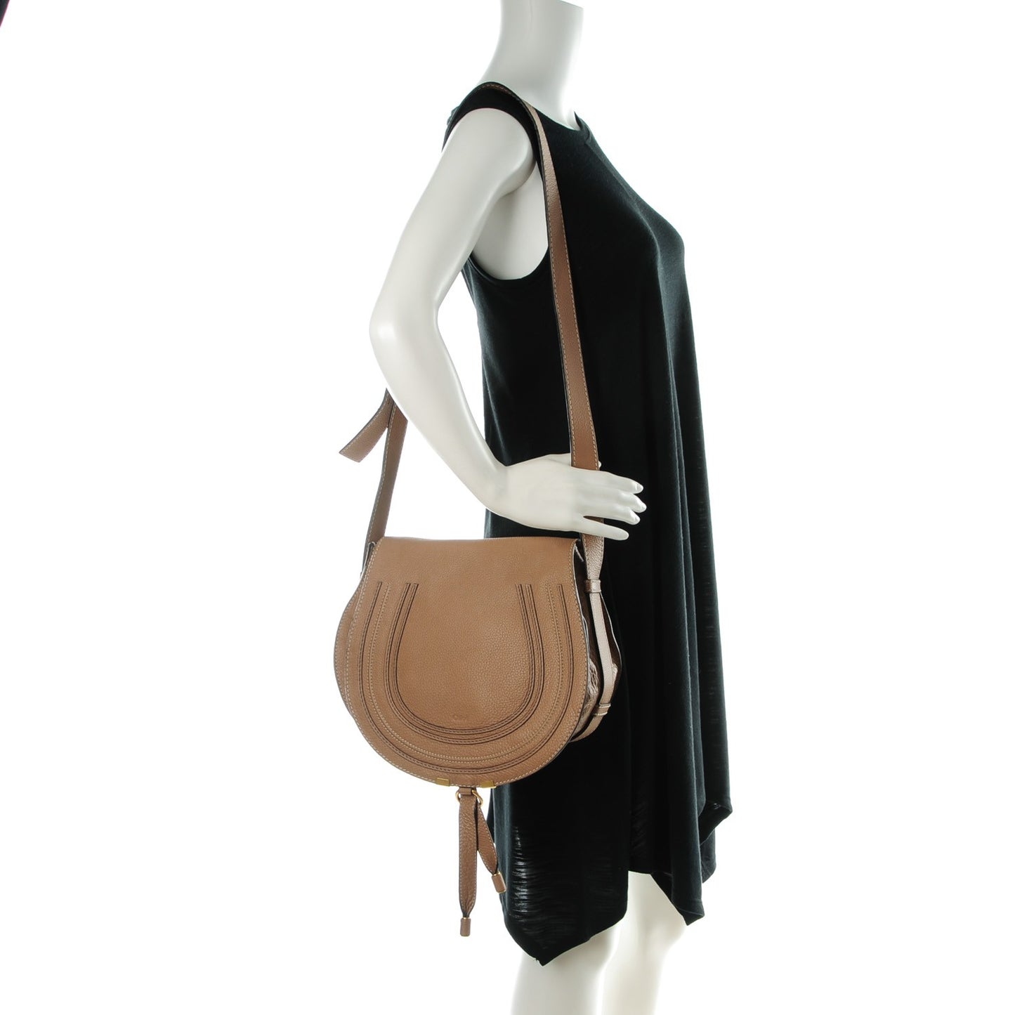 Calfskin Medium Marcie Round Crossbody Bag Nut