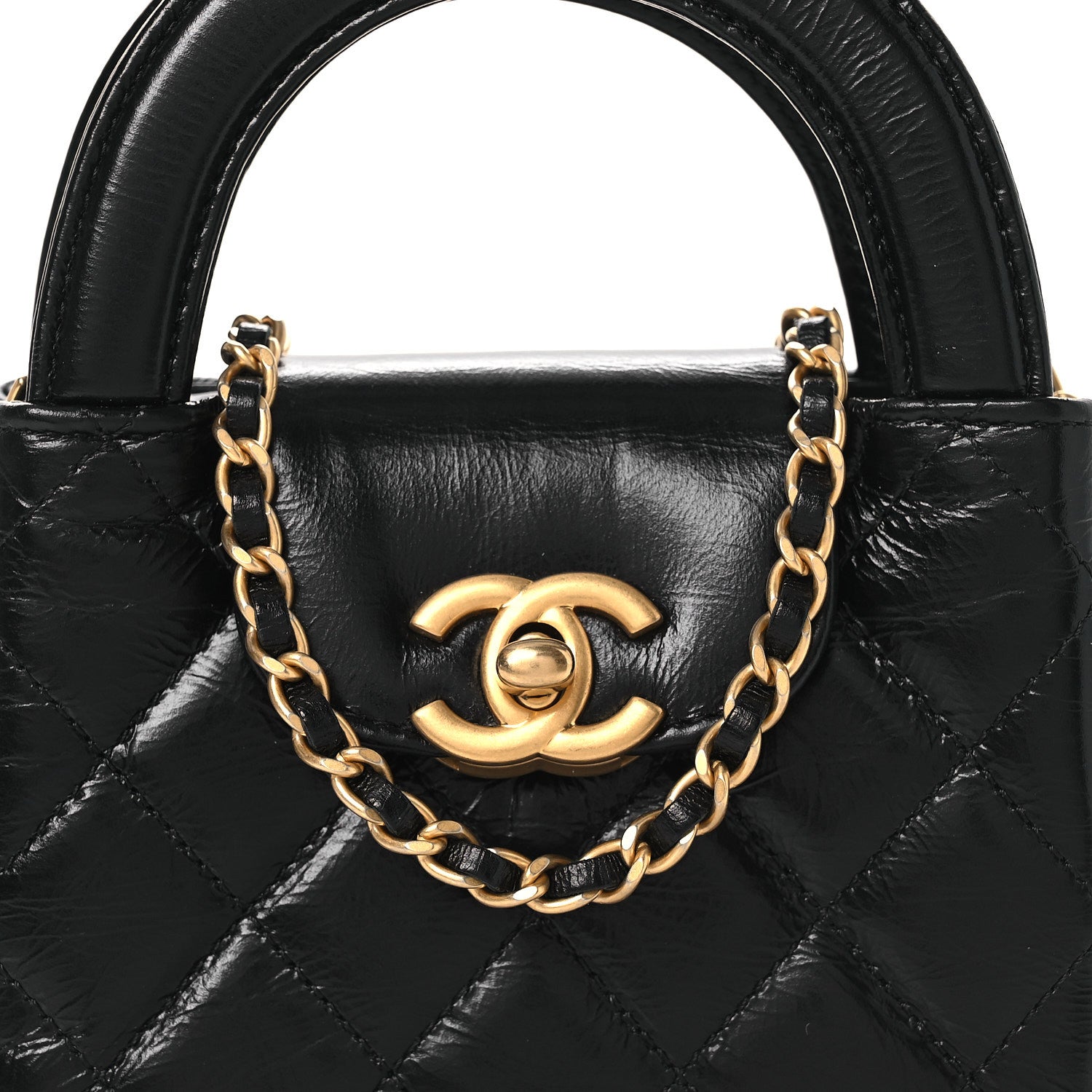 Chanel Shiny Aged Calfskin Quilted Mini Nano Kelly Shopper Black 7 of 10