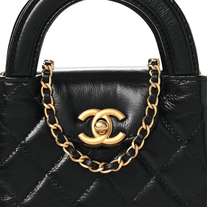 Chanel Shiny Aged Calfskin Quilted Mini Nano Kelly Shopper Black 7 of 10