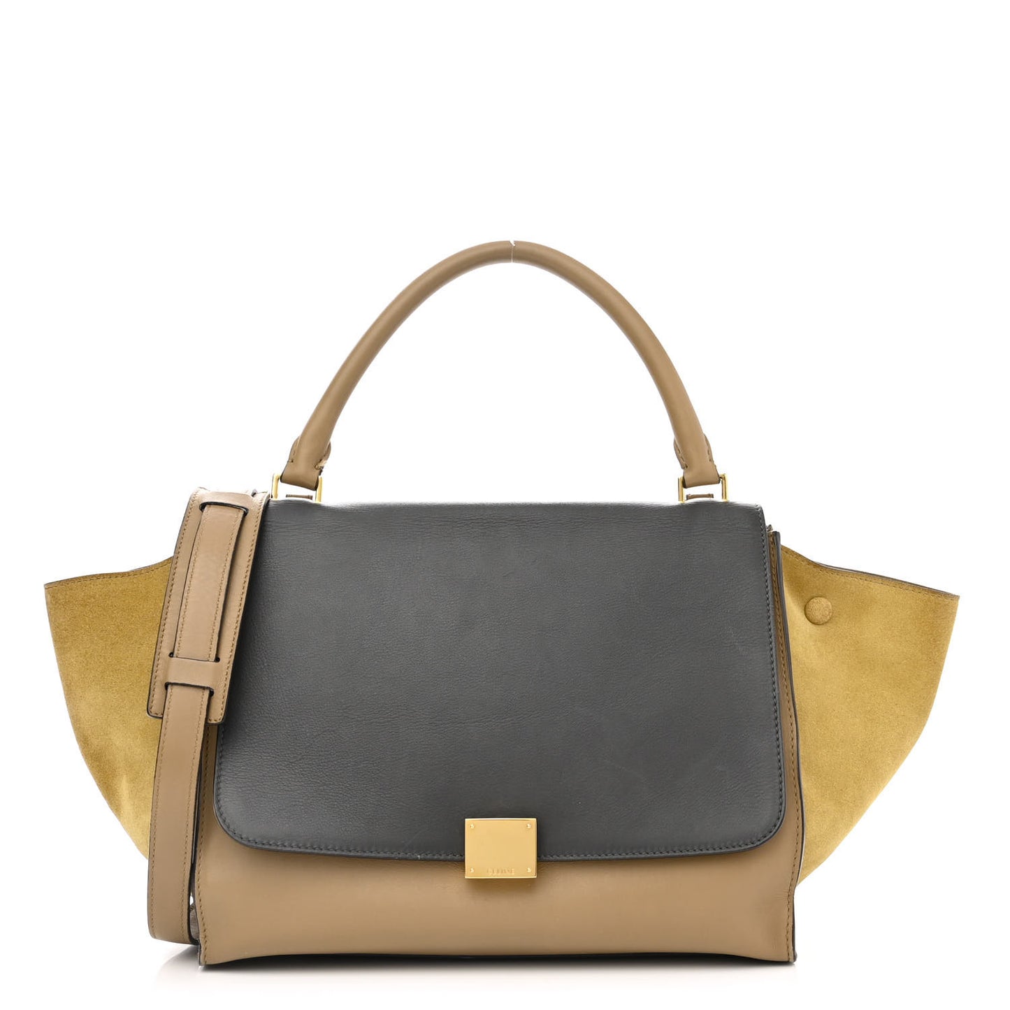 Calfskin Suede Tri-color Small Trapeze Olive