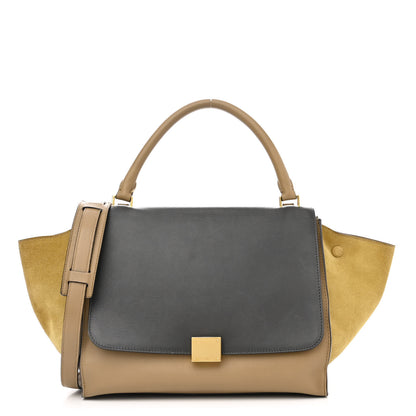 Celine Calfskin Suede Tri-color Small Trapeze Olive 1 of 15