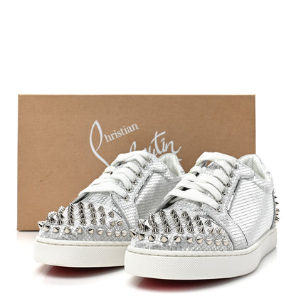 Christian Louboutin Glitter Metallic Calfskin Spikes Vieira 2 Flat Sneakers 40 Silver 13 of 13