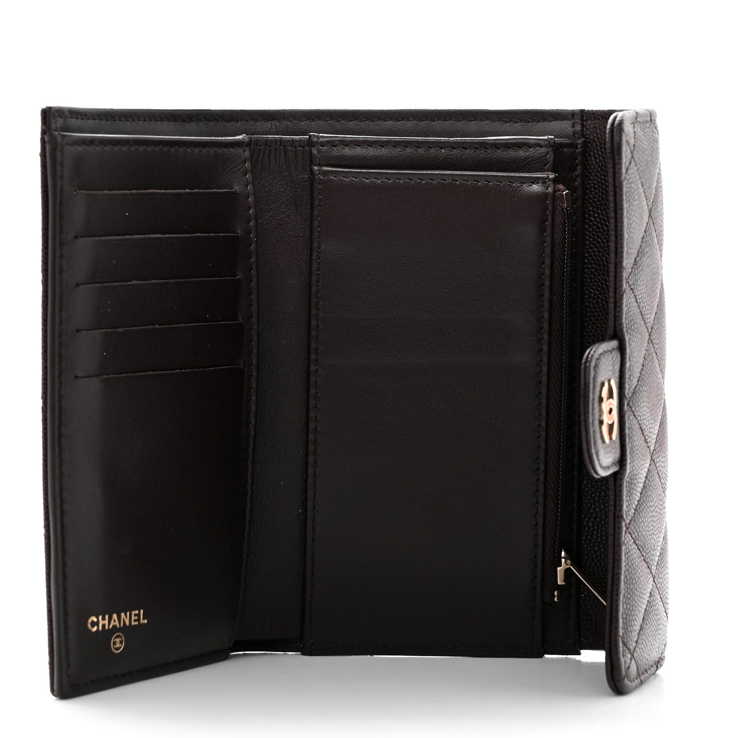 Caviar Quilted Medium Flap Wallet Dark Purple
