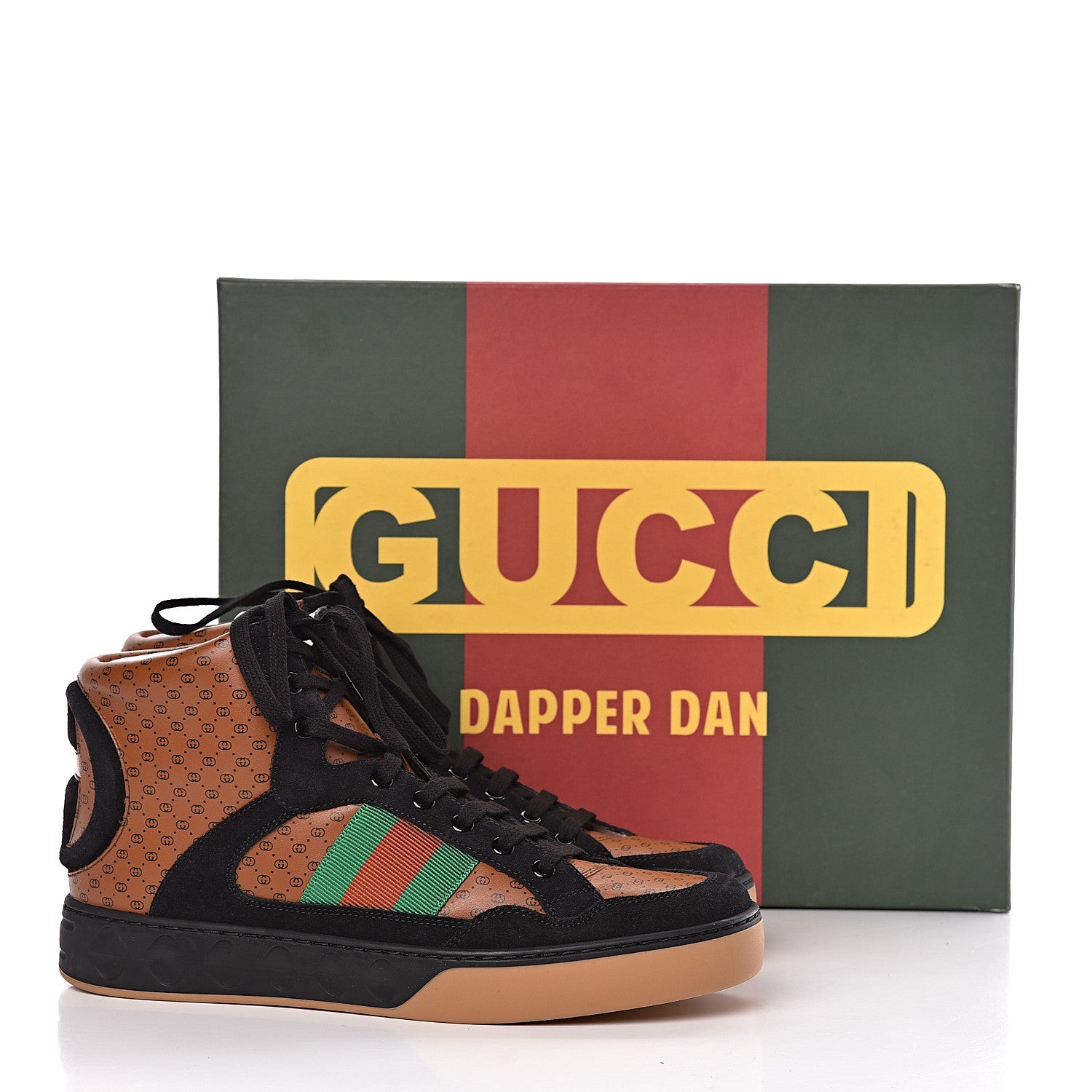 Gucci X DAPPER DAN Calfskin Suede GG Micro Monogram Mens High Top Sneakers 8.5 Brown 10 of 10