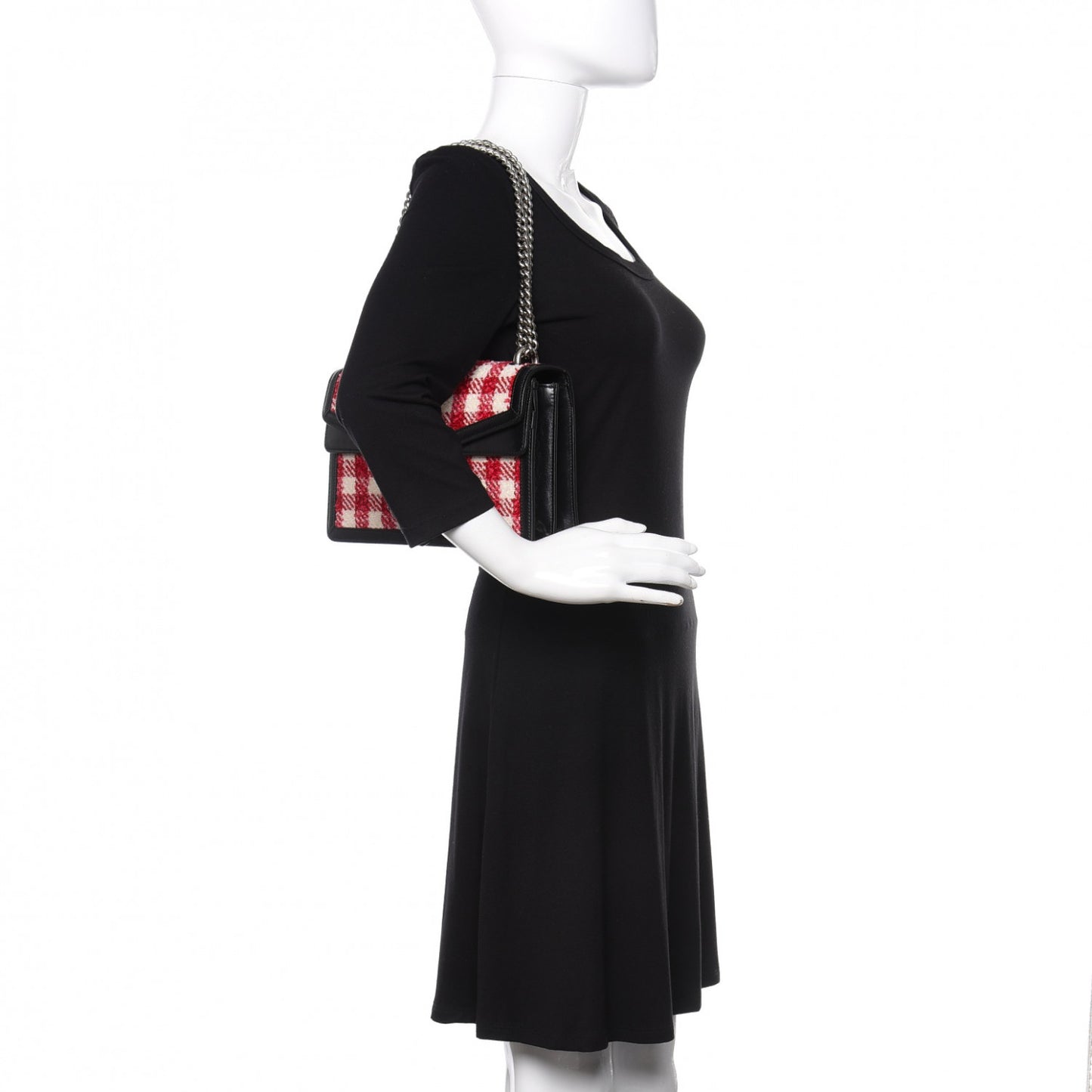 Tweed Check Small Dionysus Shoulder Bag Black Red