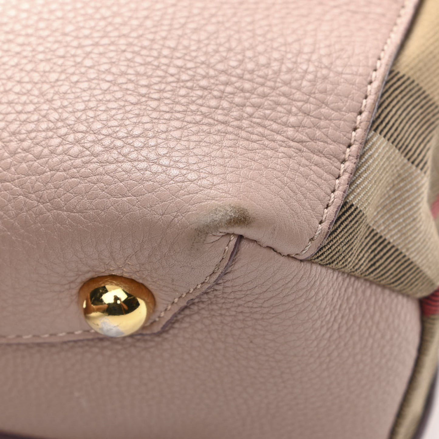 Grainy Calfskin House Check Small Banner Tote Nude Blush