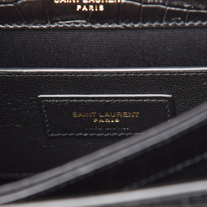 Saint Laurent Calfskin Crocodile Embossed Small Monogram Sunset Black 6 of 9