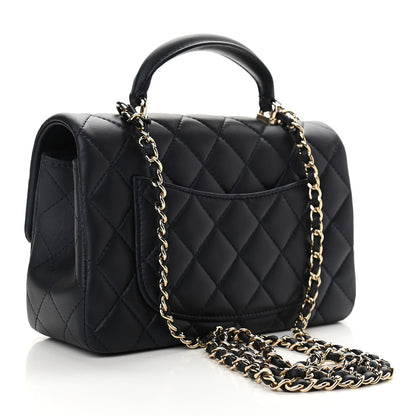 Chanel Lambskin Quilted Mini Top Handle Rectangular Flap Navy Blue 3 of 11