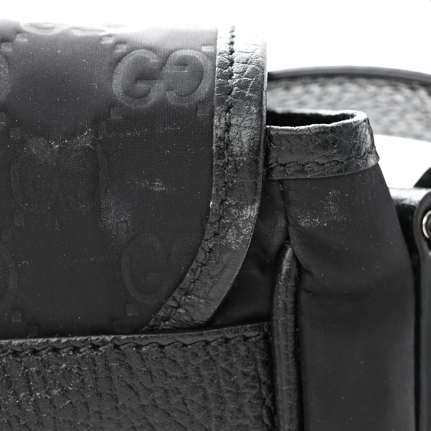 Gucci Nylon Monogram Double Buckle Flap Messenger Bag Black 14 of 14