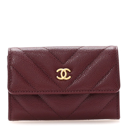 Chanel Caviar Flat Chevron Quilted Flap Card Holder Burgundy 1 of 9