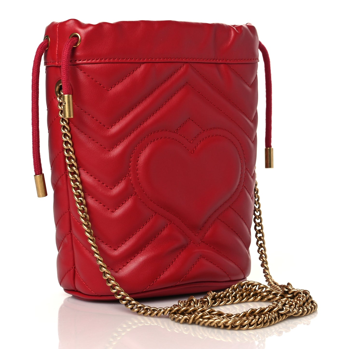 Calfskin Matelasse Mini GG Marmont 2.0 Bucket Bag Hibiscus Red