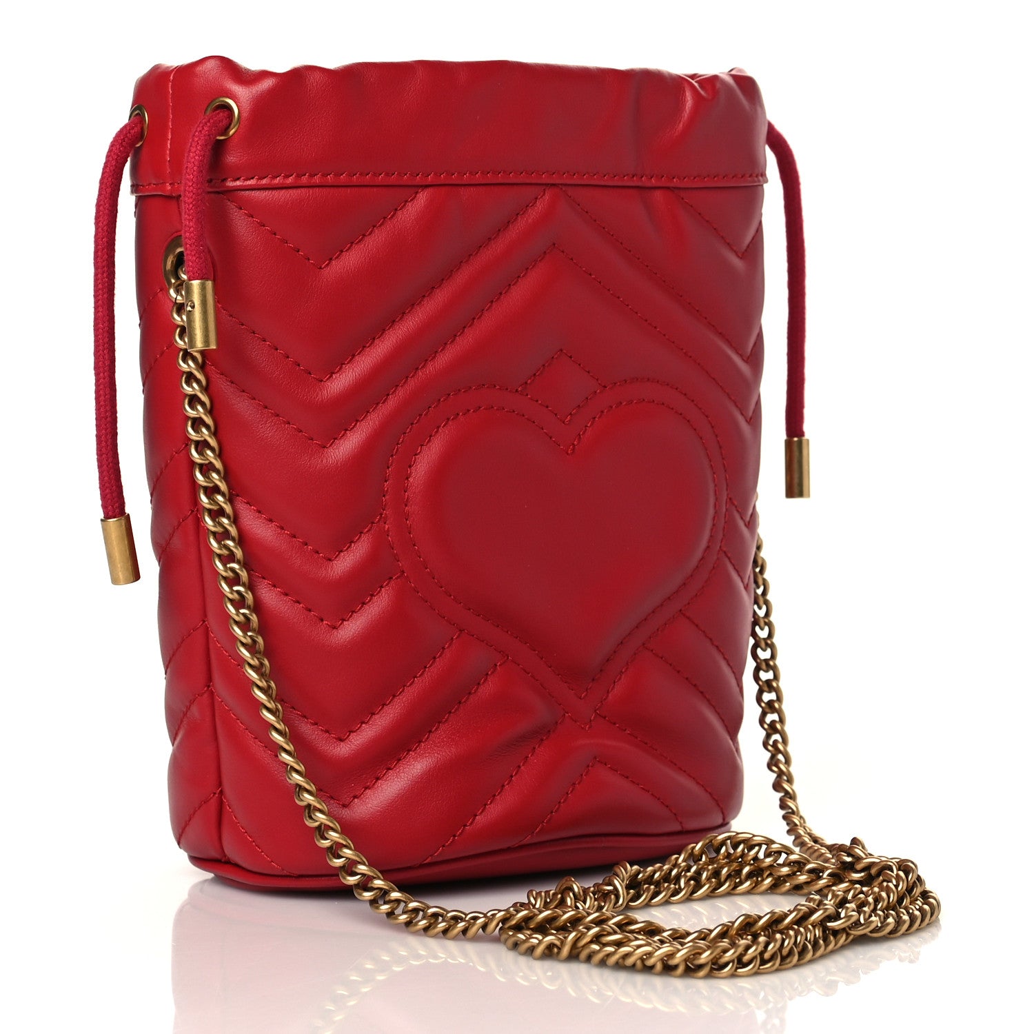 Gucci Calfskin Matelasse Mini GG Marmont 2.0 Bucket Bag Hibiscus Red 3 of 11