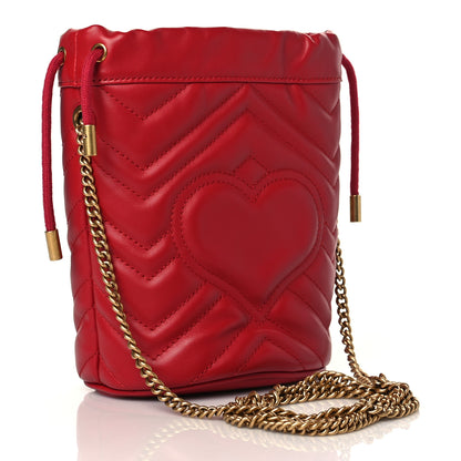 Gucci Calfskin Matelasse Mini GG Marmont 2.0 Bucket Bag Hibiscus Red 3 of 11