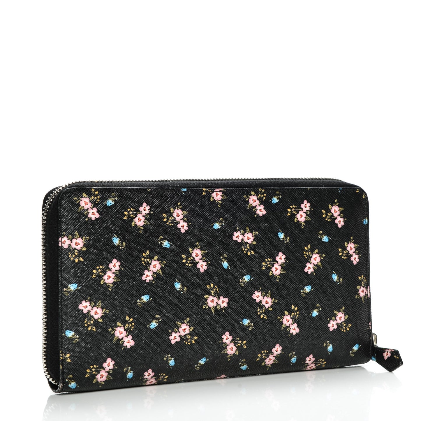 Textured Coated Canvas Hibiscus Print Travel Zipped Wallet Multicolor