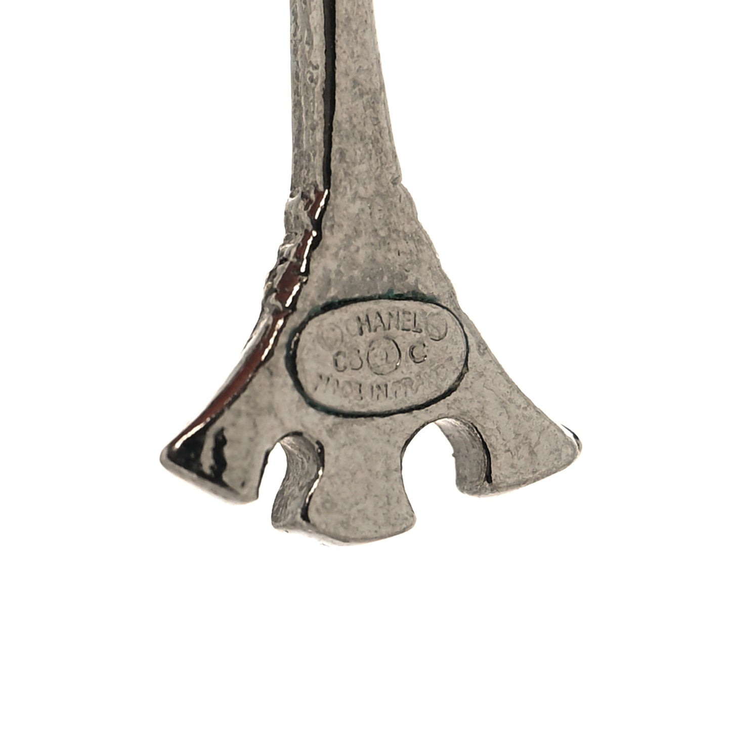 Metal CC Eiffel Tower Drop Earrings Silver