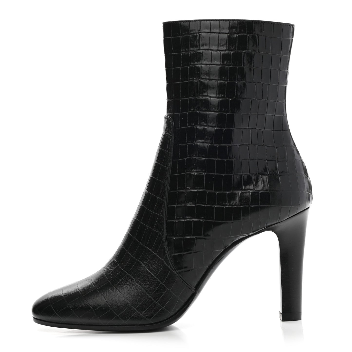 Shiny Crocodile Embossed Jane 90 Zip Booties 39.5 Black